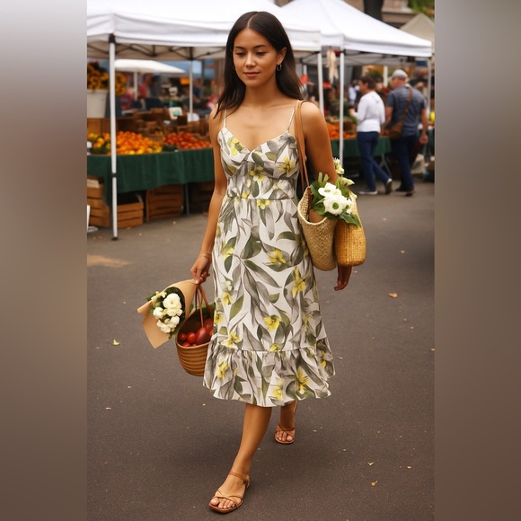 Banana Republic Dresses & Skirts - NWT Banana Republic Palm Floral Linen-Blend Ruffle-Hem Dress Adjustable Straps